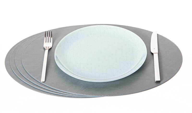 Nikalaz Oval Placemats Set (Pack of 4) Recycled Leather Table Mats 18 x 13 inches (45.7 x 33 centimetres), Kitchen Dining Table Decor by Nikalaz (Dirty Grey) - Image 1